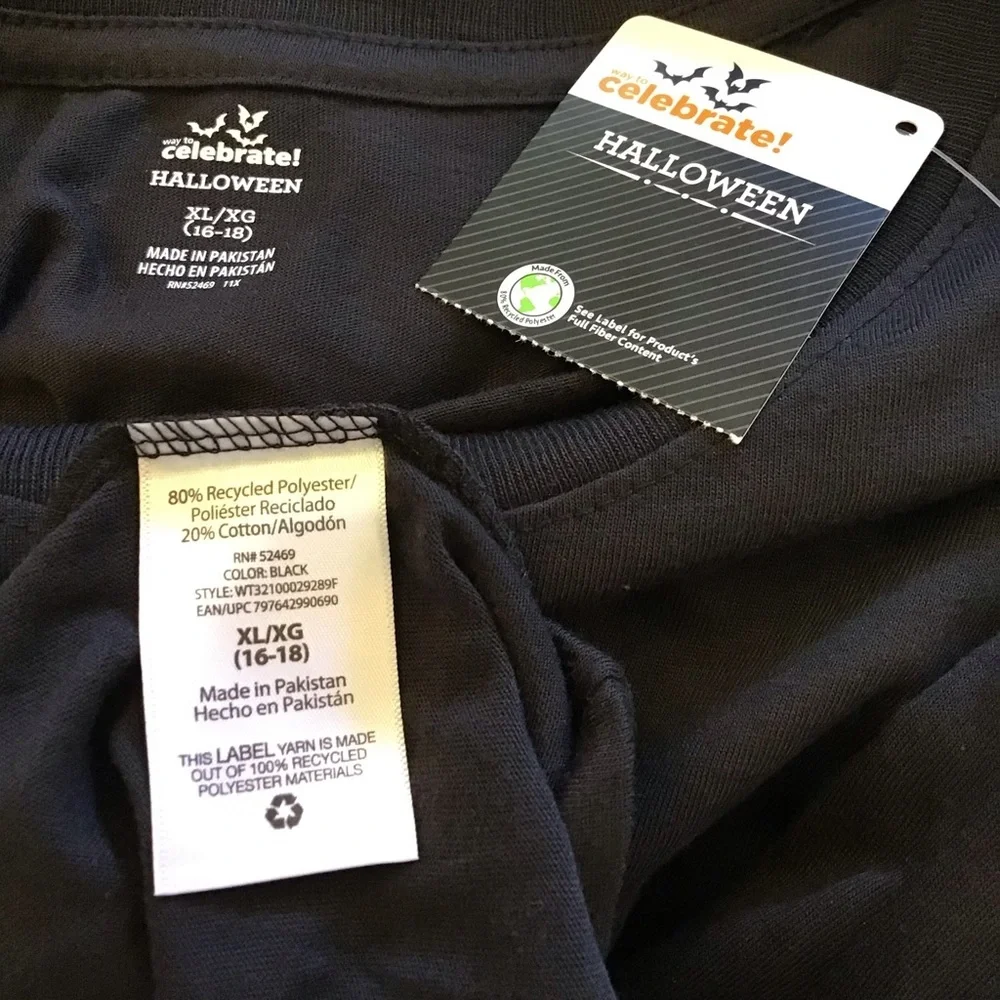 Halloween Womens Black Meow Moon Cat Short Sleeve Tee Shirt - Picture 9 of 11